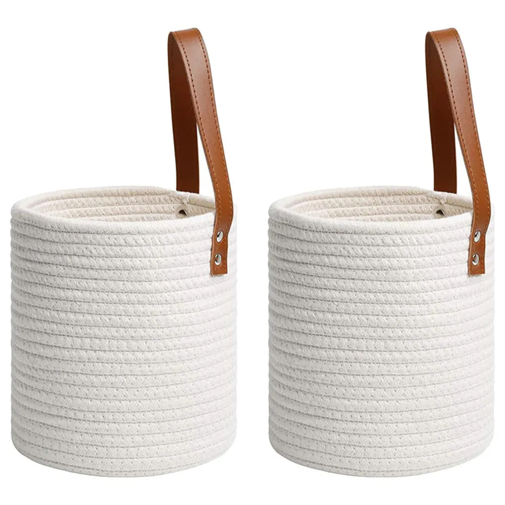

2Pcs Wall Hanging Flower Pot Basket Cotton Kitchen Storage Handle Baskets Skin Woven Suitable for Flowers Plants Home Office