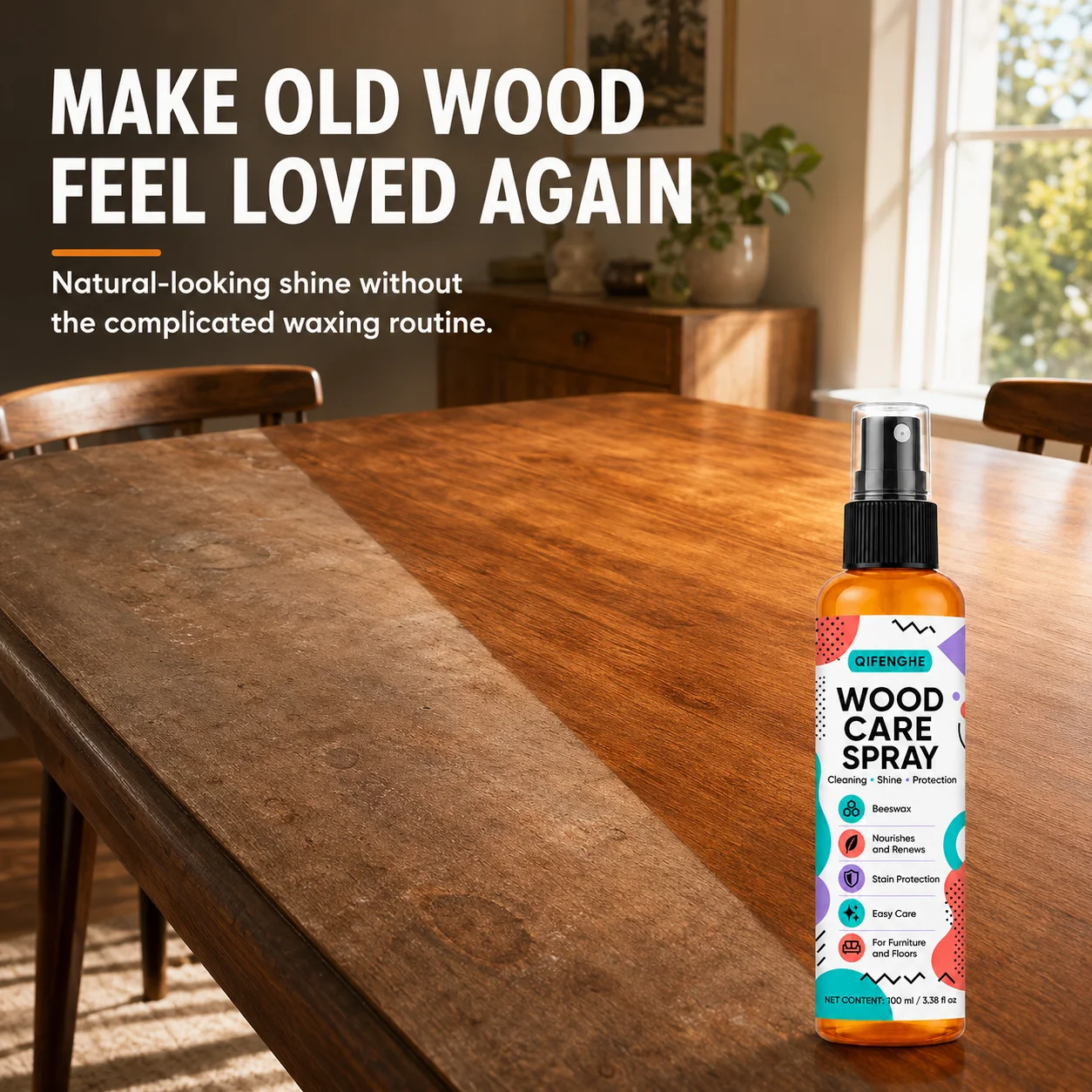 Beeswax Wood Polish Spray Furniture Scratch Repair Floor Seasoning Wax Wood Care Natural Shine Waterproof Non Greasy 100ml