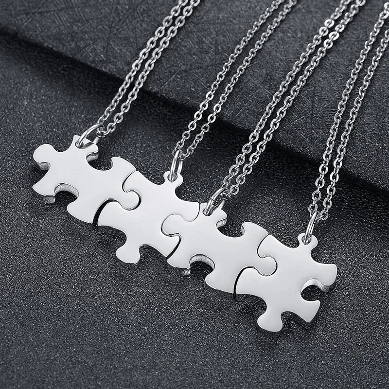 Collier Puzzle Personnalisé en Acier Inoxydable, Pendentif Personnalisé, Meilleurs Amis, BFF, Cadeau de Demoiselle d\'Honneur, 2/3/4/5 Pièces