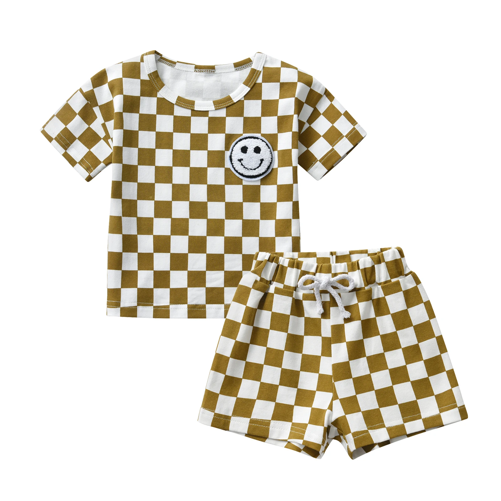 Toddler Baby Boy Clothes Sets New Plaid Cotton Short Sleeves O-Neck T-shirt Top + Pants Summer Newborn Outfits for Boys