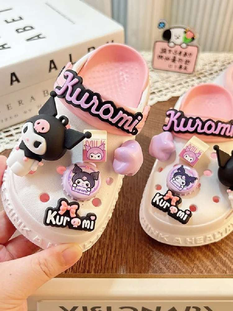 Sanrio Kuromi Slippers Sandals Girl Removable and Washable Anti-Slip Anti-Odor Light Child Home Shoes Hello Kitty Kawaii