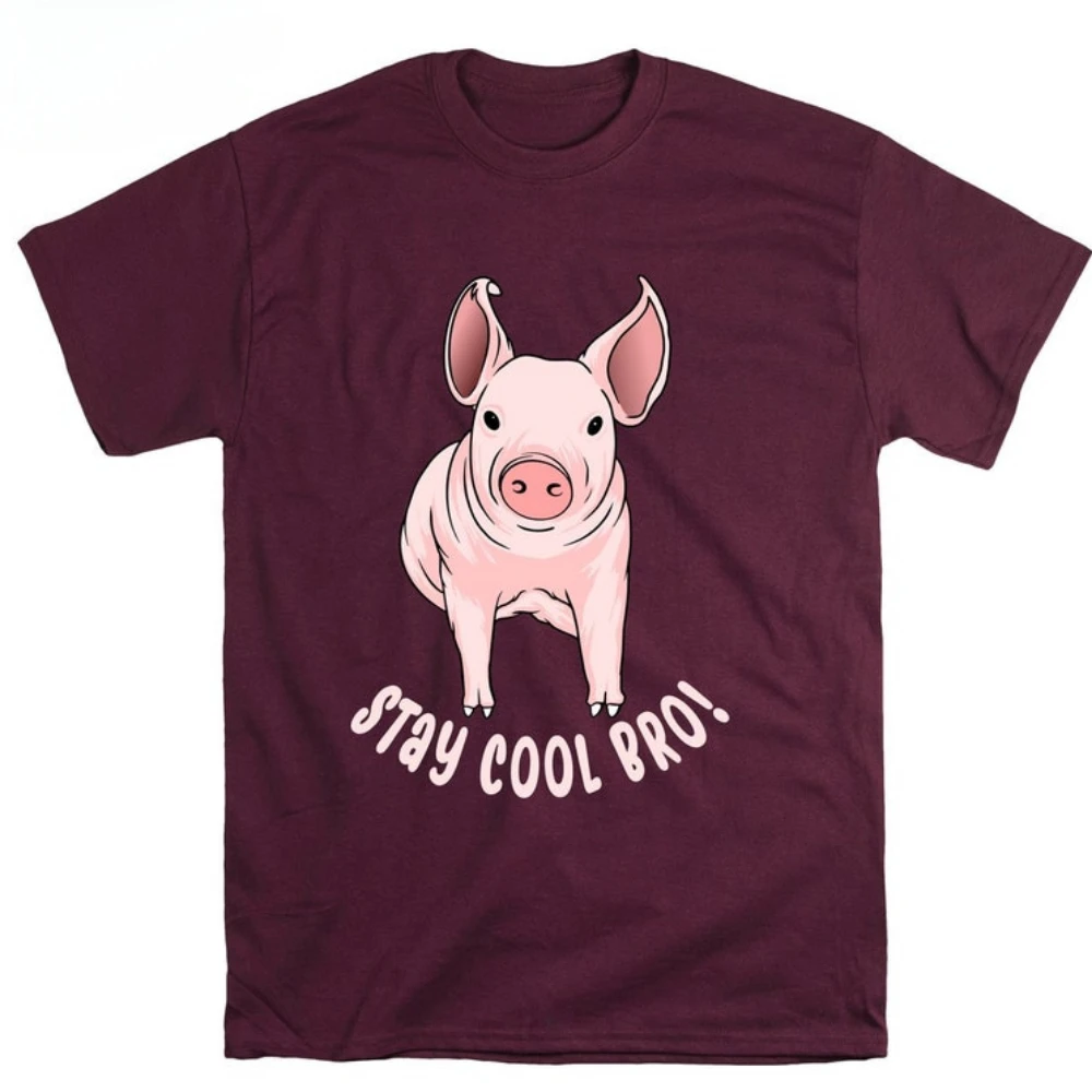 

Stay Cool Bro! T-shirt Funny Pig Slogans T Shirt Breathable Camisetas Nostalgia Retro Street Fashion Tops