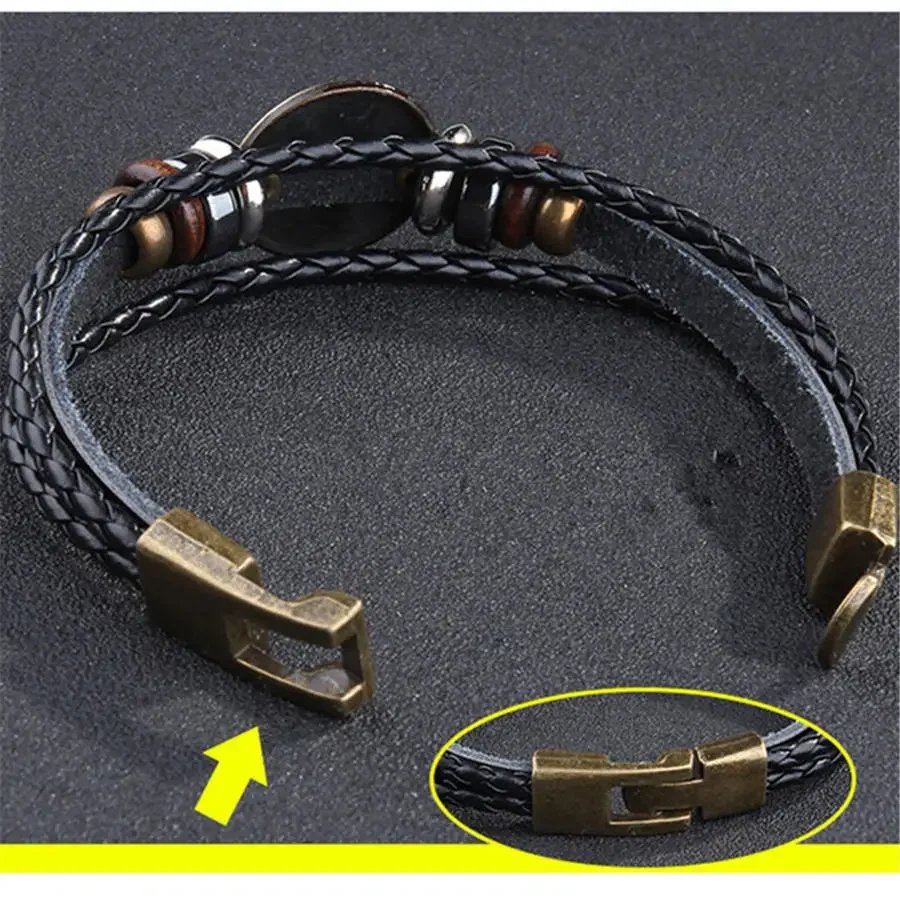 Vintage 12 Constellations Leather Bracelet Zodiac Horoscope Braided Bangle for Men Women Charm Wristband Accessories Xmas Gifts