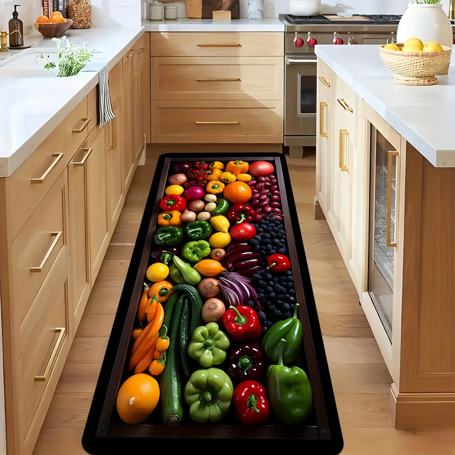 3D Realistic Fresh Vegetable Fruit Kitchen Rug Non-Slip Washable Diatom Mud Floor Mat for Kitchen Hallway Living Room Home Decor