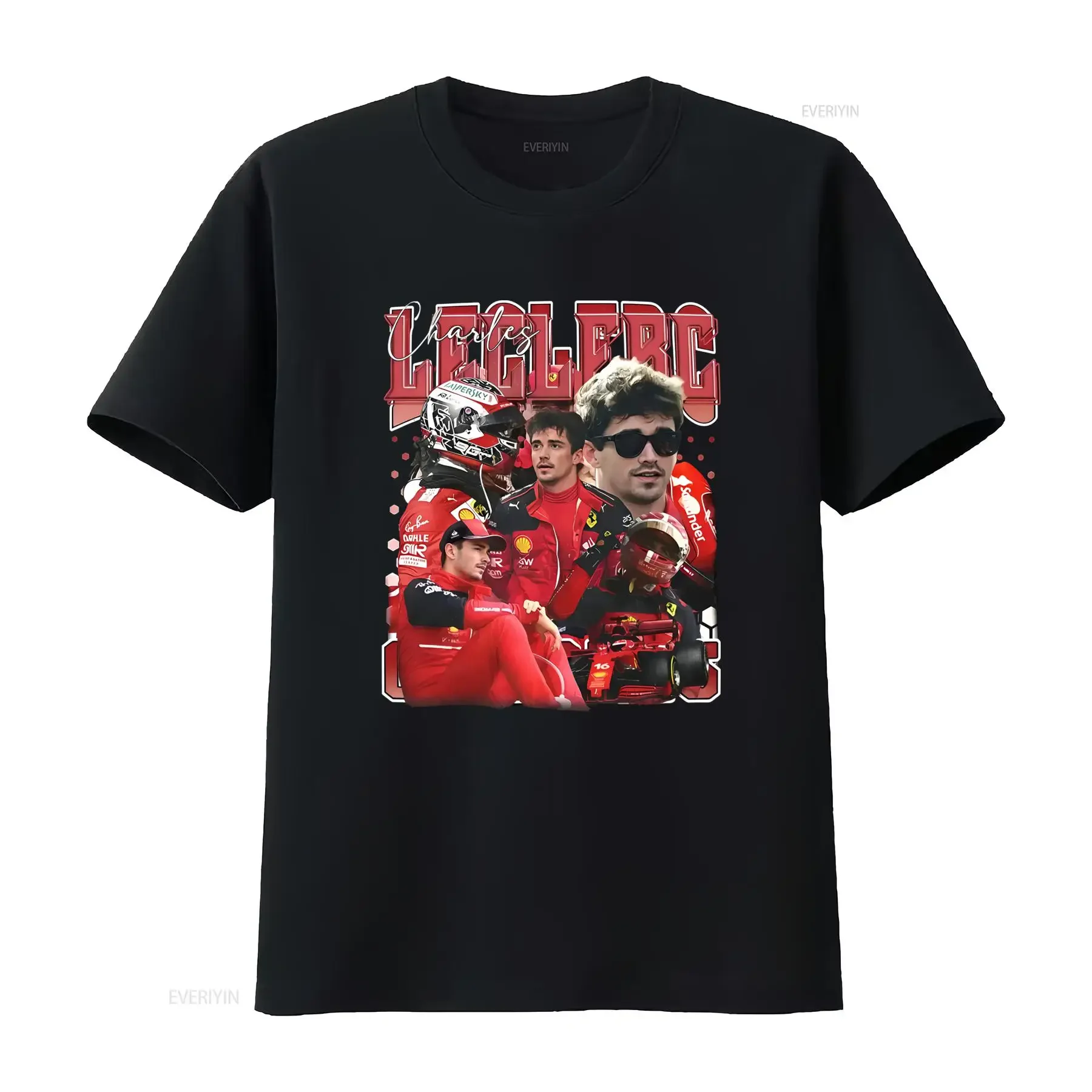 Maglietta Nera D con Logo del Pilota Leclerc Collo Tondo Comoda e Morbida Adatta a Tutte le Stagioni Ideale per vintage Washed