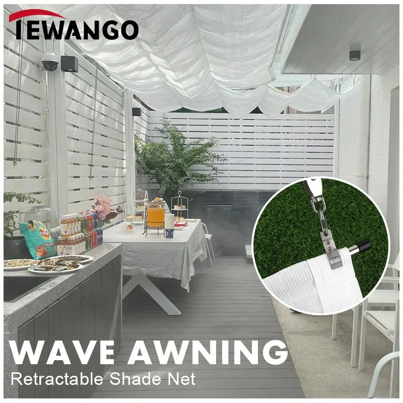 White Telescopic Wave Sunshade Net Anti-UV HDPE Outdoor Shading Canopy Gazebo Pavilion Camping Awning Retractable Sun Shelter