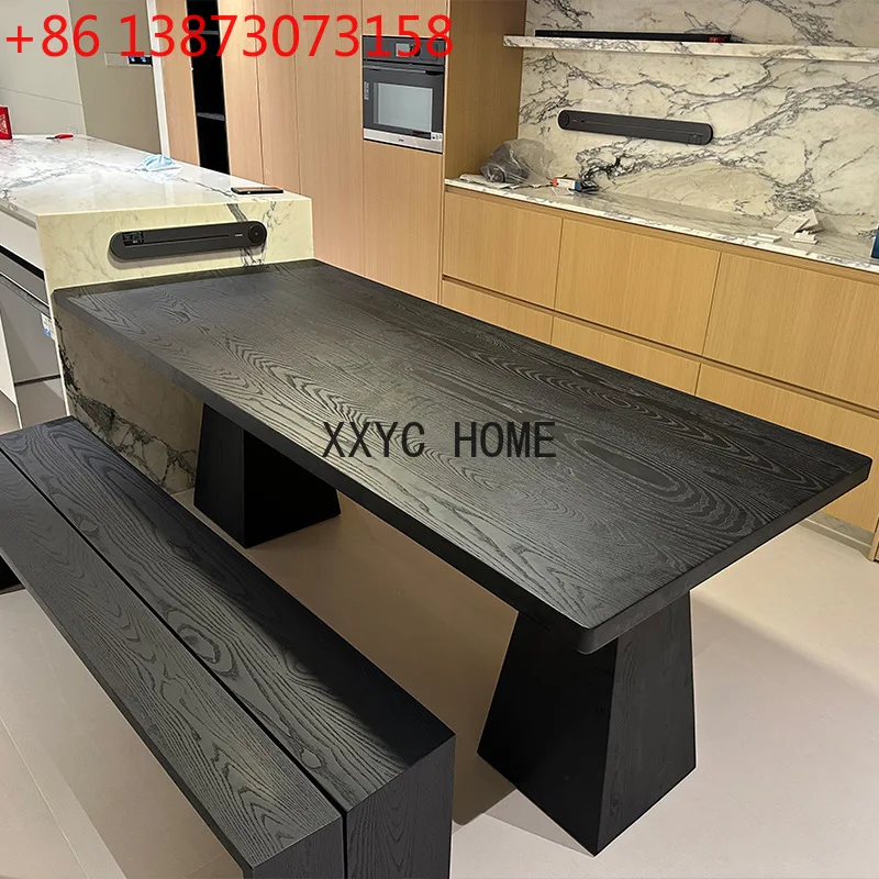 

Обеденный стол из цельного дерева в американском стиле, черный, с геометрическим рисунком