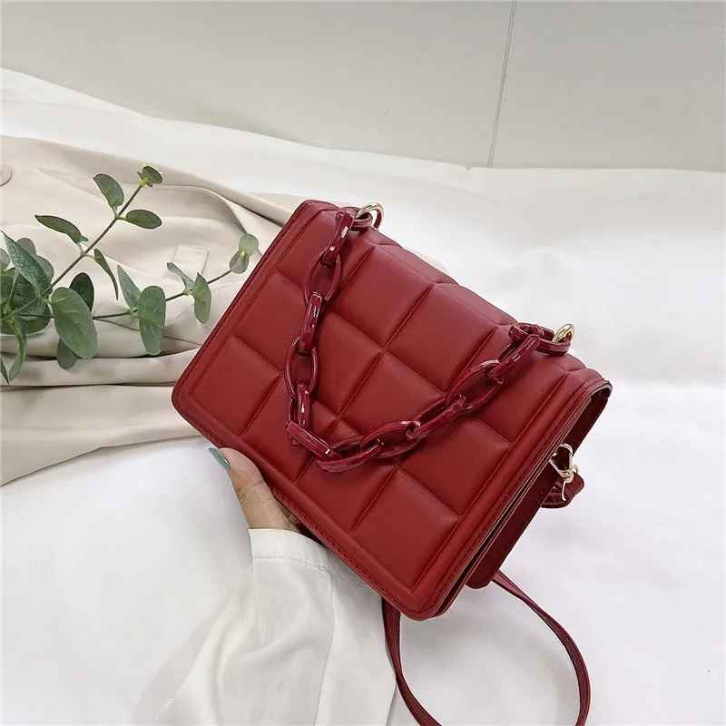 Casual Ladies Mini Handbags Flap Purse Fashion Women Checkered PU Leather Solid Color Crossbody Messenger Shoulder Bag