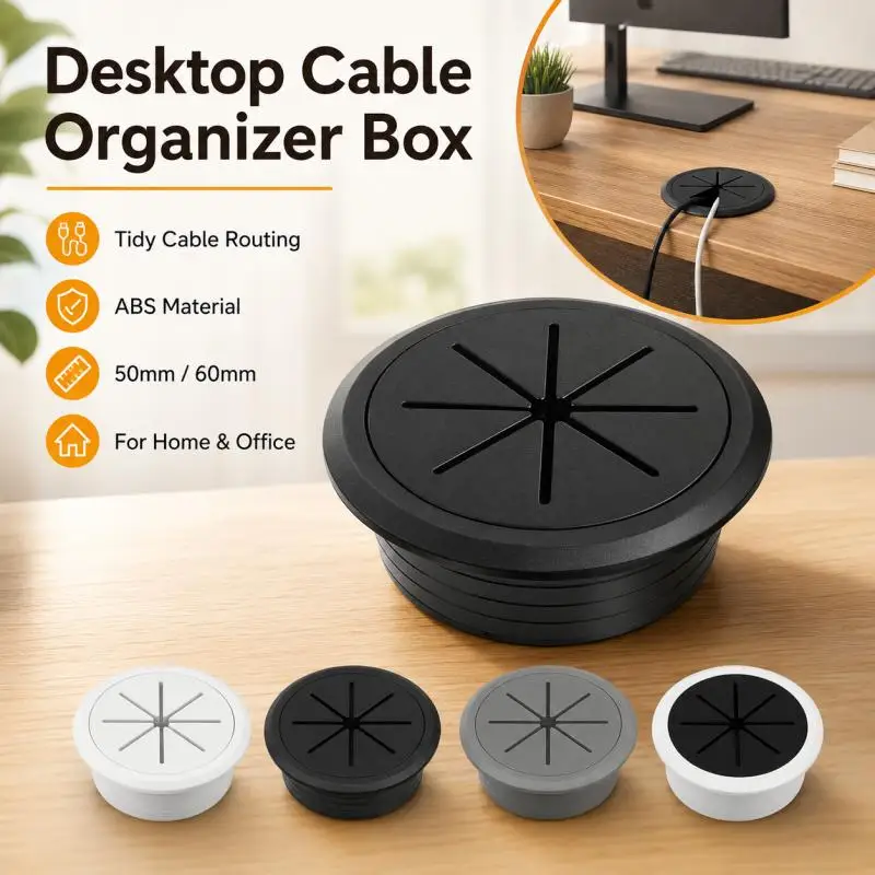 50/60MM Desk Wire Hole Cover ABS Plastic Round Cable Box Computer Hole Table Line Hole Cover Decorative