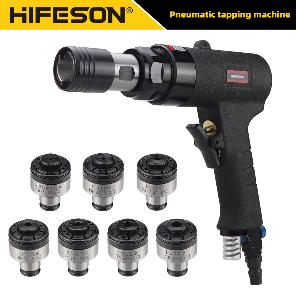 HIFESON Pneumatic Tapping Machine Air Tapping Drill Screw Tapping Tools Set For M3M4M5M6M8M10M12 Screw Tap Drill Bits