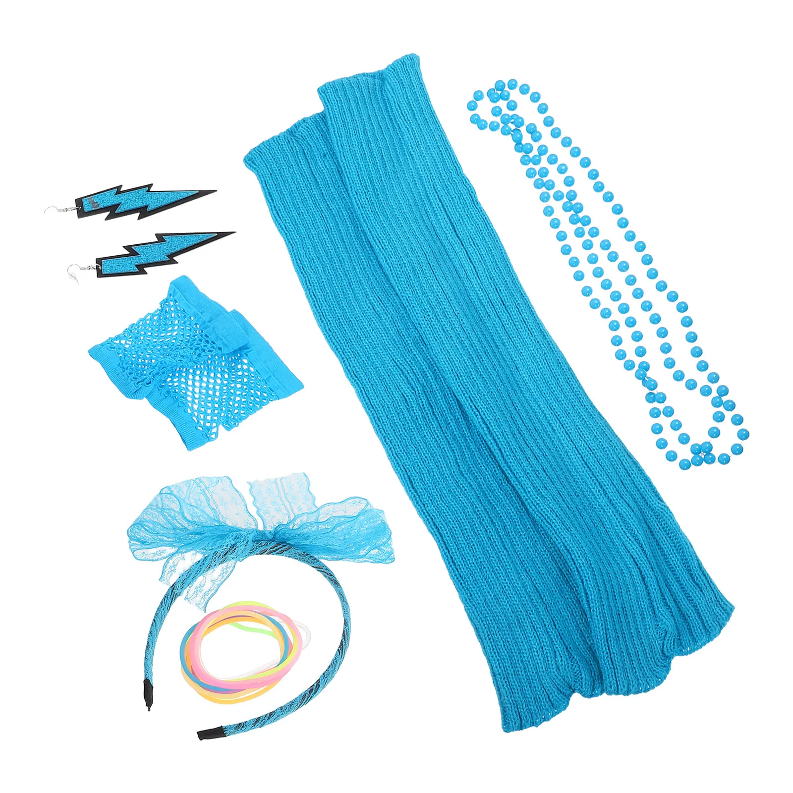 

1Set Retro Neon Costume Accessories 80s Party Outfit Colorful Beaded Necklace Headband Earrings Leg Warmers Disco Rave Festival