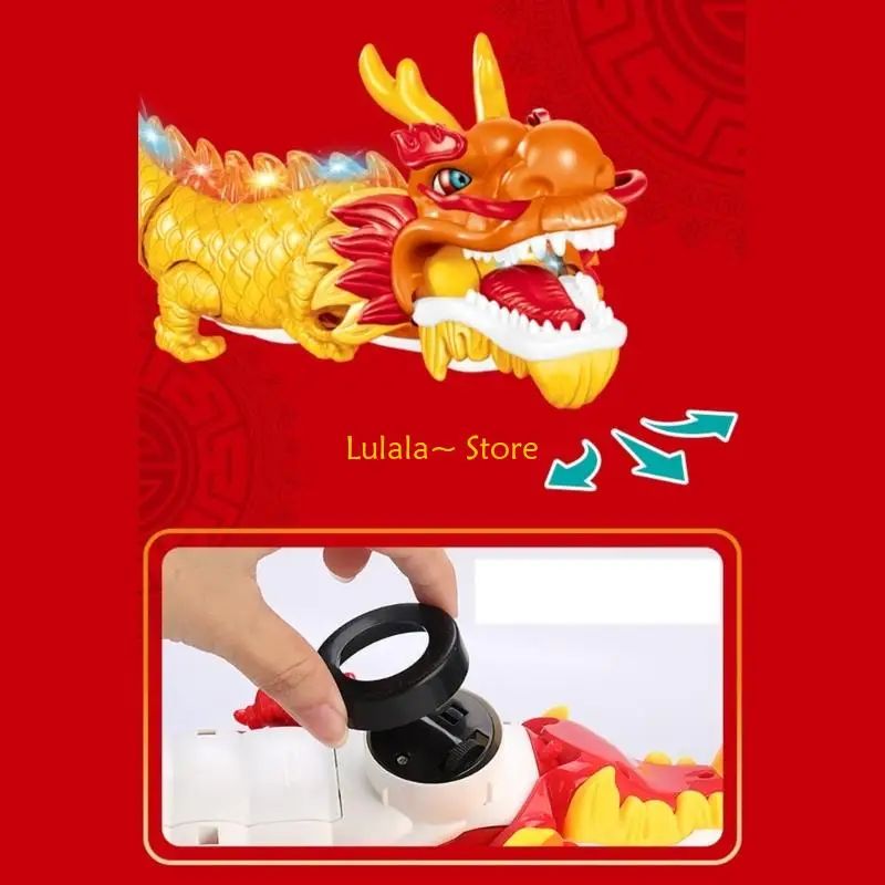 Y4QA Electric Dragon Dance Music Toy with Flashing Light Chinese New Year Wiggling Dragon Toy Toddler Kids Crawl Learning Toy