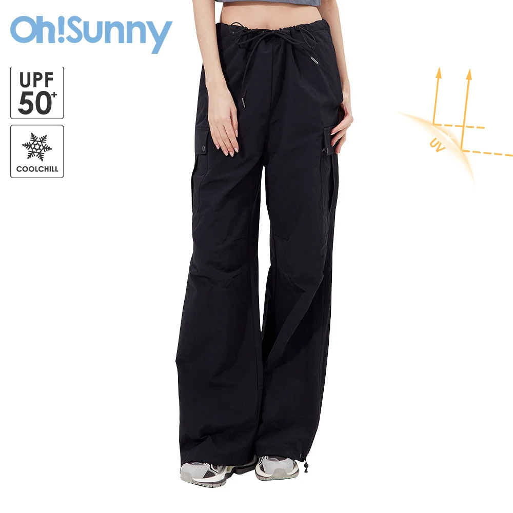 OhSunny Hiking Pants Women Wide-leg Trousers Anti-UV Large Pocket Loose Casual High Waist Adjustable Sunscreen Straight Overalls