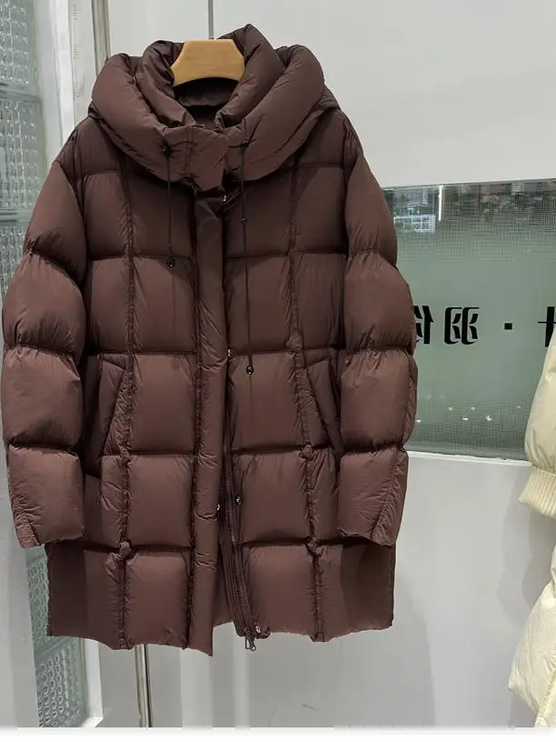 Thiened down Jaet feminino comprimento médio 2024 inverno nova versão coreana tubo reto 90 branco du down faion pão versátil