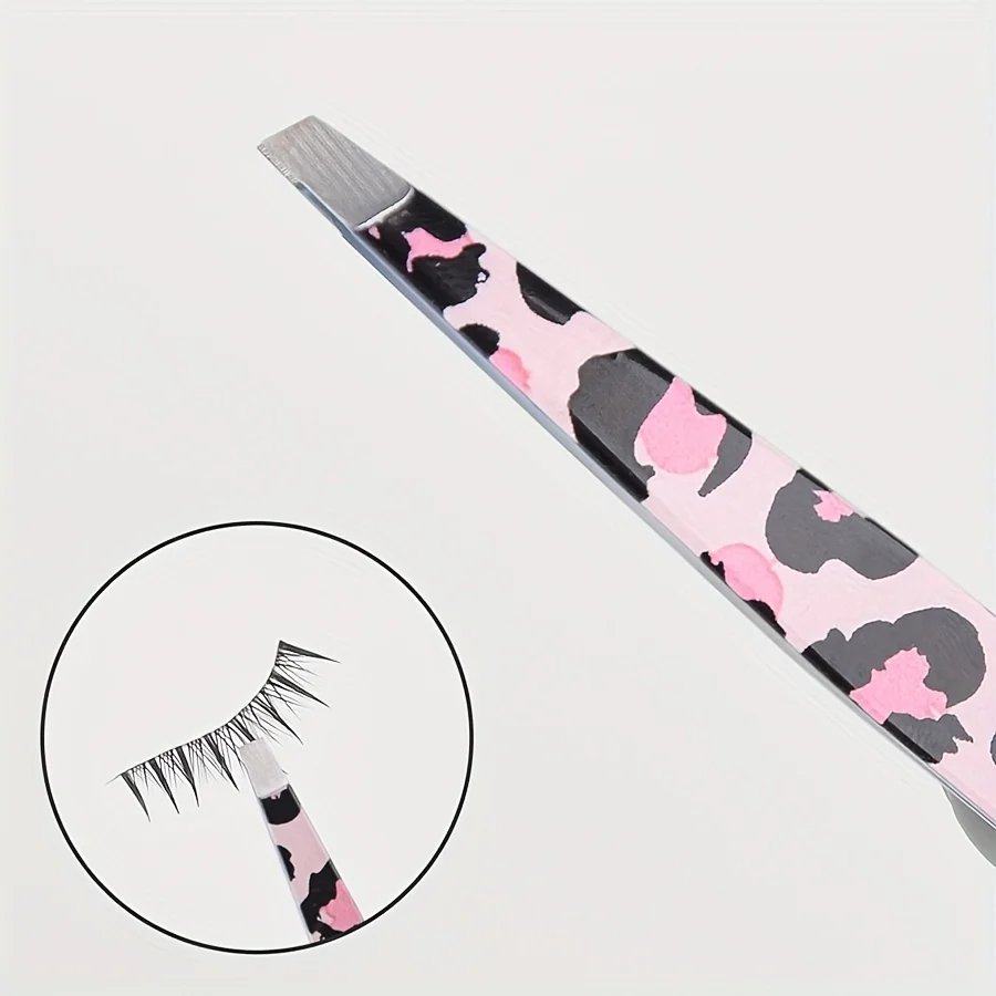 Conjunto de pinças de sobrancelha com estampa de leopardo selvagem, aço inoxidável, 4 peças, adesivo de maquiagem, ferramenta de cílios postiços, presente de natal