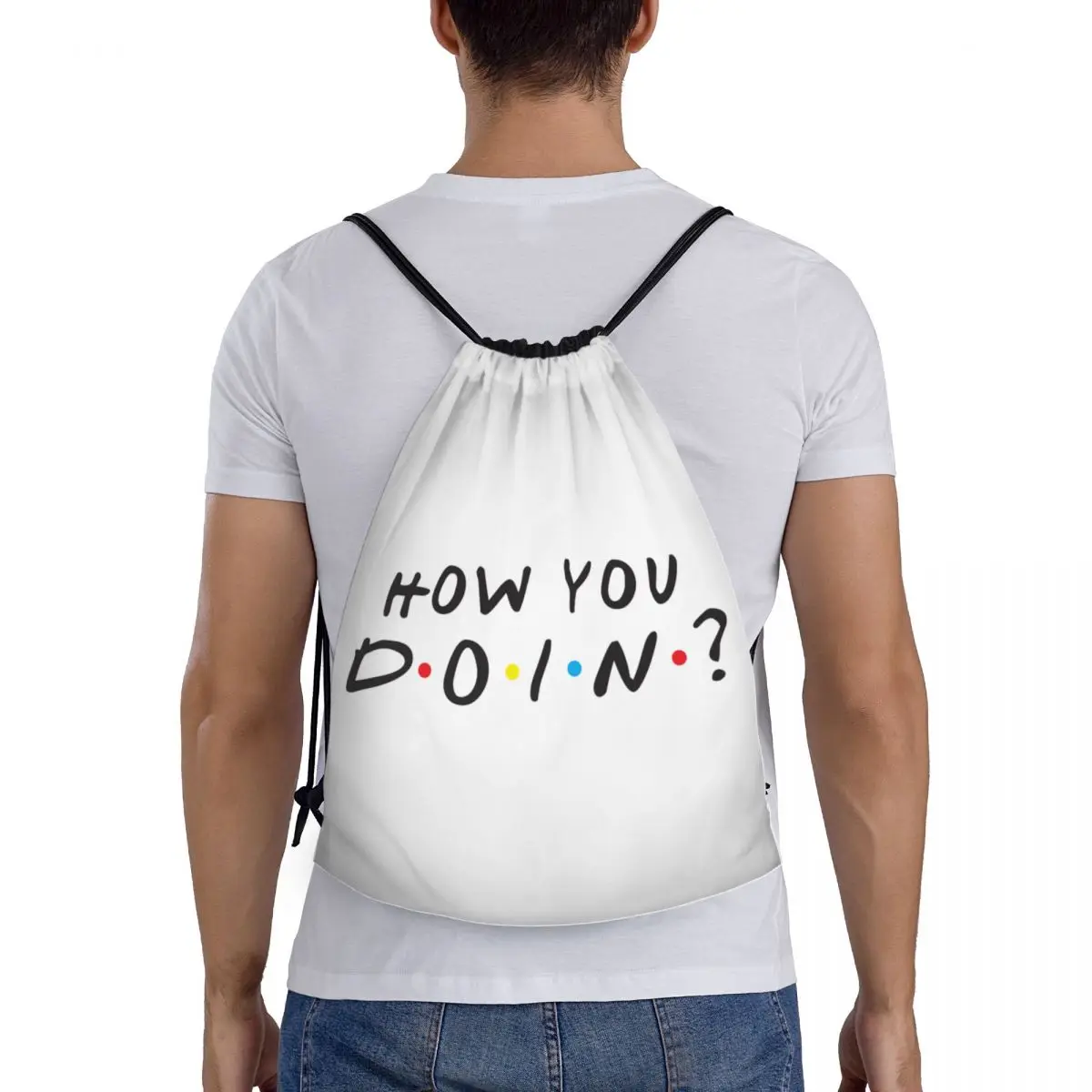 Funny Quote Friends Tv Show Drawstring Backpack Sports Gym Bag for Women Men How You Doin Shopping Sackpack