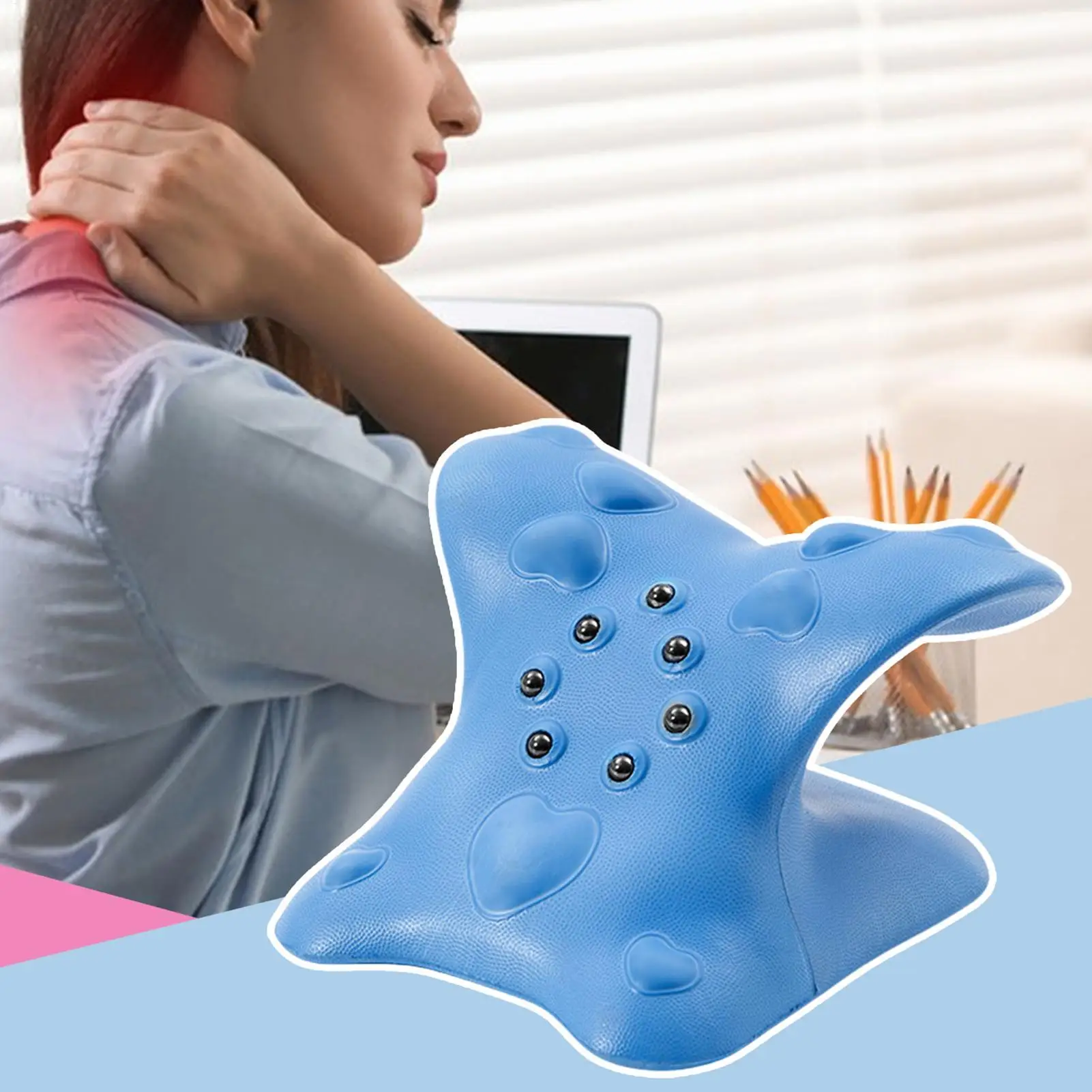 

Эргономичная подушка-массажер для шеи с точками массажа для верхней части спины, корректор осанки и вытяжения шейного отдела позвоночника, портативный.