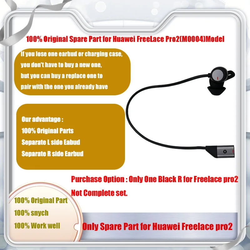 Huawei Freelace Pro2(M0004) 블루투스 헤드폰용 오리지널 부품 교체 왼쪽 및 오른쪽 부품 별도 판매, 풀세트 아님
