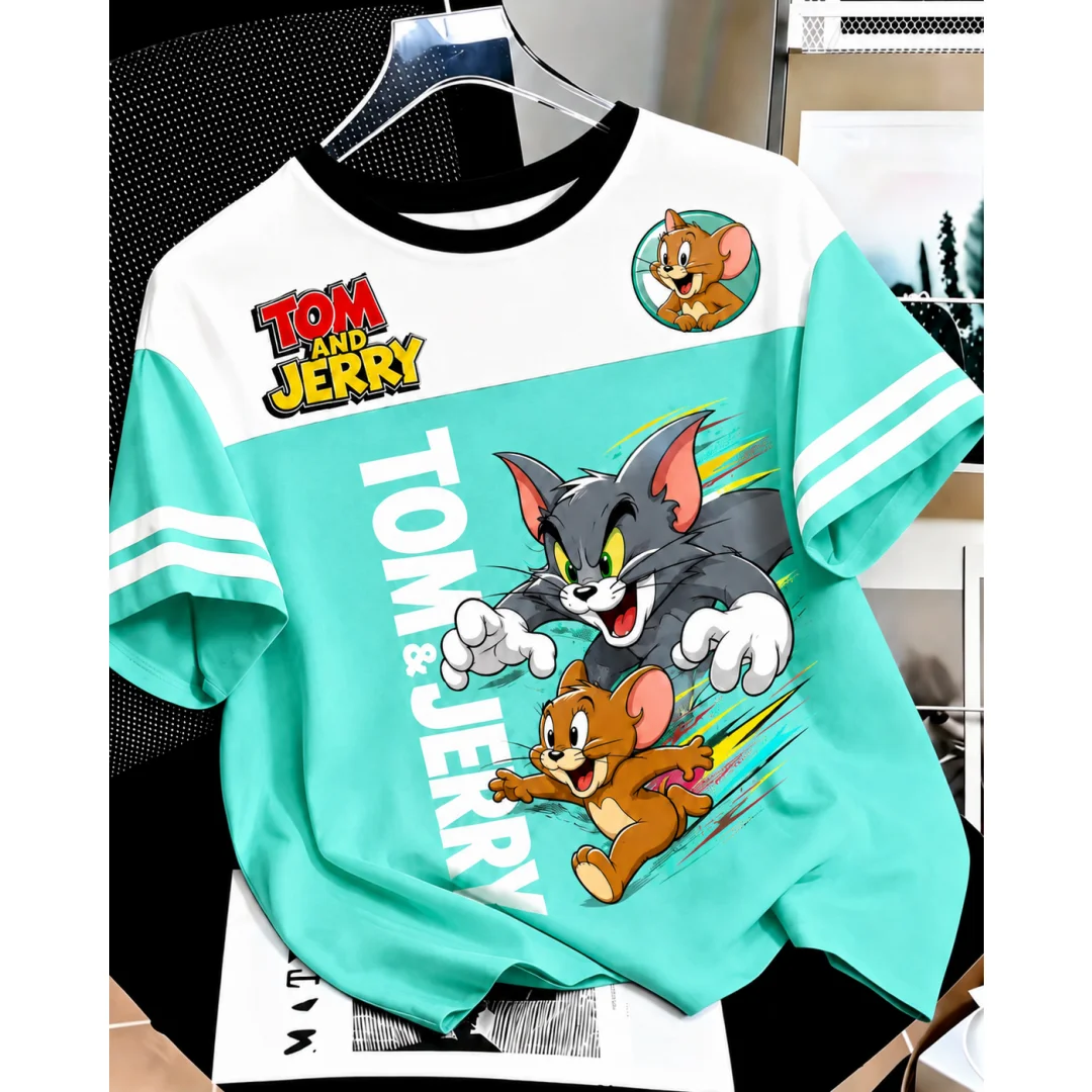 Tom und Jerry 3D-Druck T-Shirt für Männer, Frauen, Kinder, Retro-Cartoon-Katze-Maus-Grafik-T-Shirt, gestreift, lässig, Unisex, Streetwear-Oberteil – Detail 3