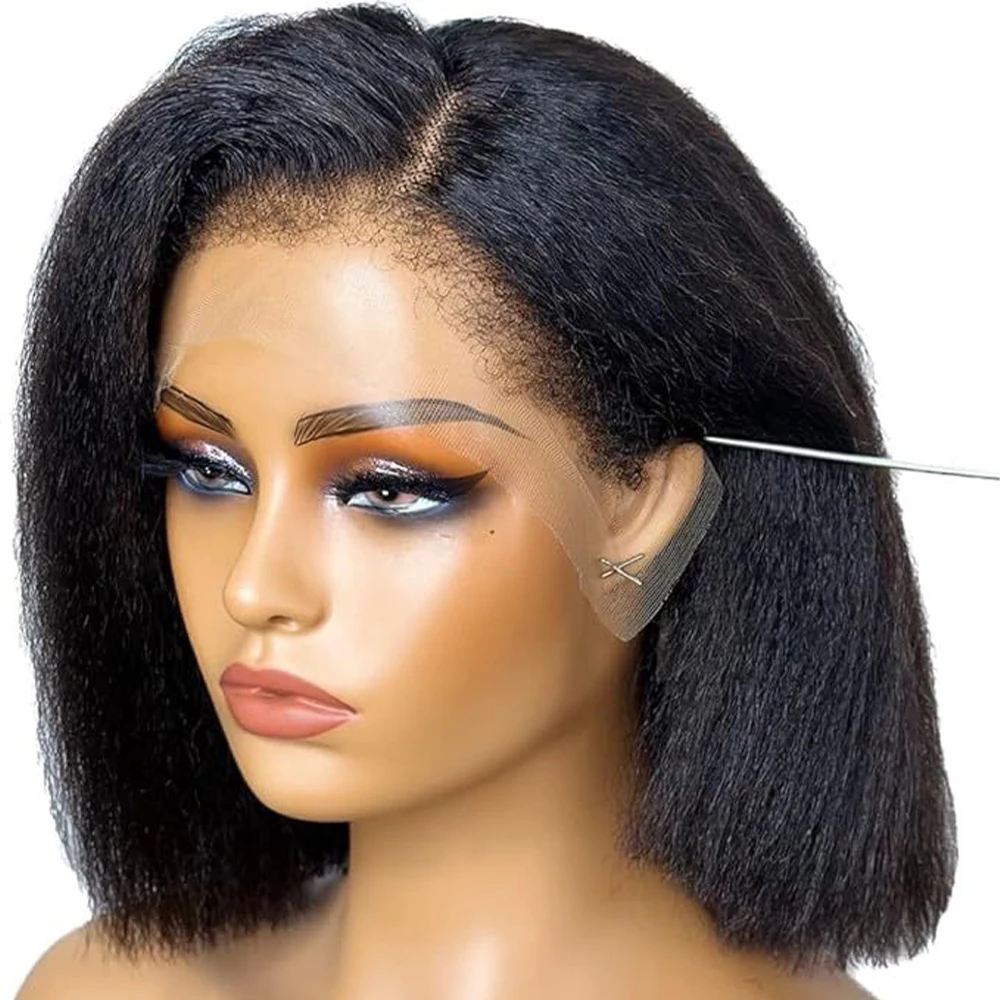 

Бесклеевые короткие курчавые прямые парики боб 13 × 6 HD Прозрачные кружевные фронтальные парики 350 Плотность 100% человеческие волосы предварительно выщипанные для женщин