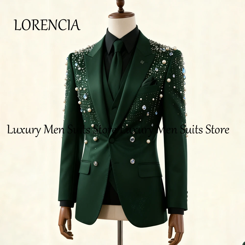

Luxury Jewelry Suits for Male 3 Pcs Single Breasted Wedding Party Groom Tuxedos Set Customized Blazer Pants Vest zomerset heren