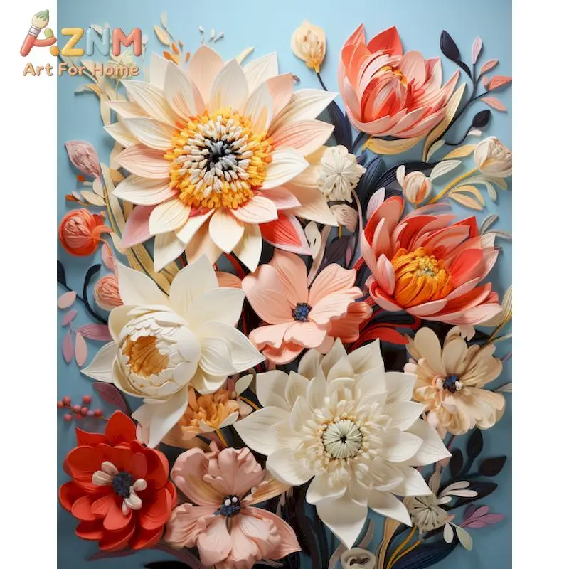 AZNM Vibrant Floral Canvas Wall Art, Peony Sunflower Rose Cactus Colorful Flower Oil Painting Print, Living Room Bedroom Home De