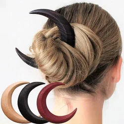 Hand Carved Wooden Moon Hair Sticks Solid Wood Crescent Hair Forks for Women Long Hairpin Comb Styling Fashion Hair Accessories