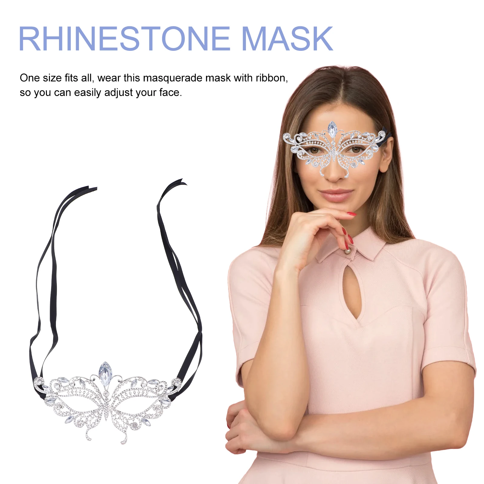 

1Pcs Crystal Mask Silver Exquisite Fashion Headband Mask for Cosplay Carnival Fancy Dress Ball Party Decoration Face Piece