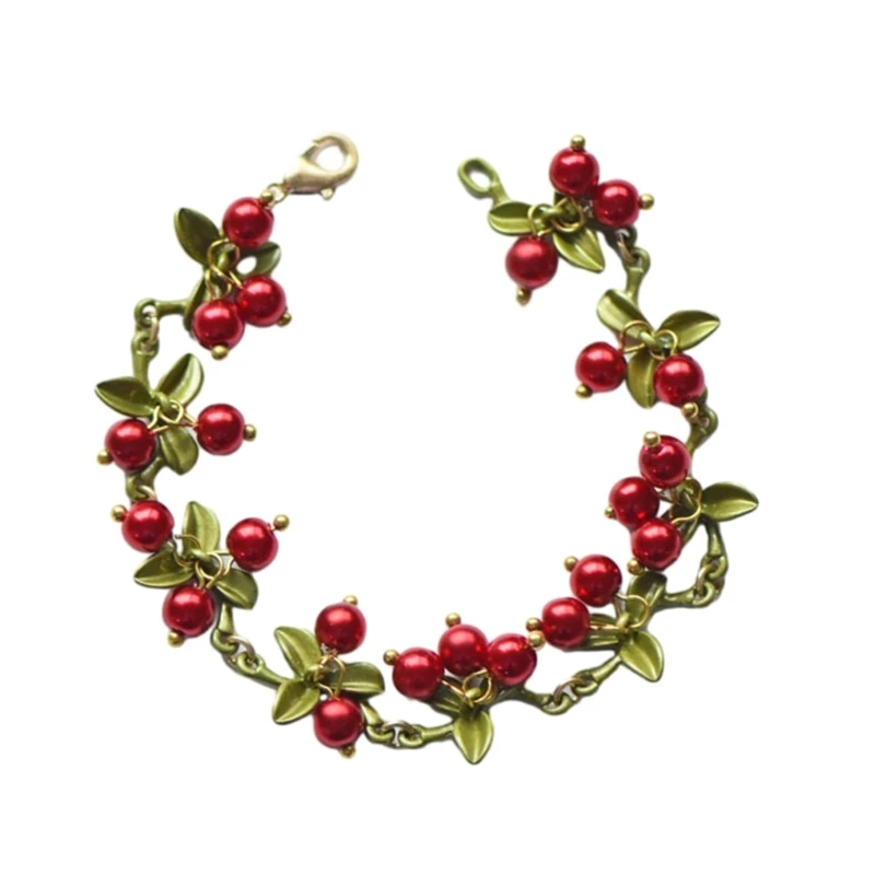 Kleurrijke kralen plant bladeren fruit perzik cranberry armband voor vrouwen sieraden dropship