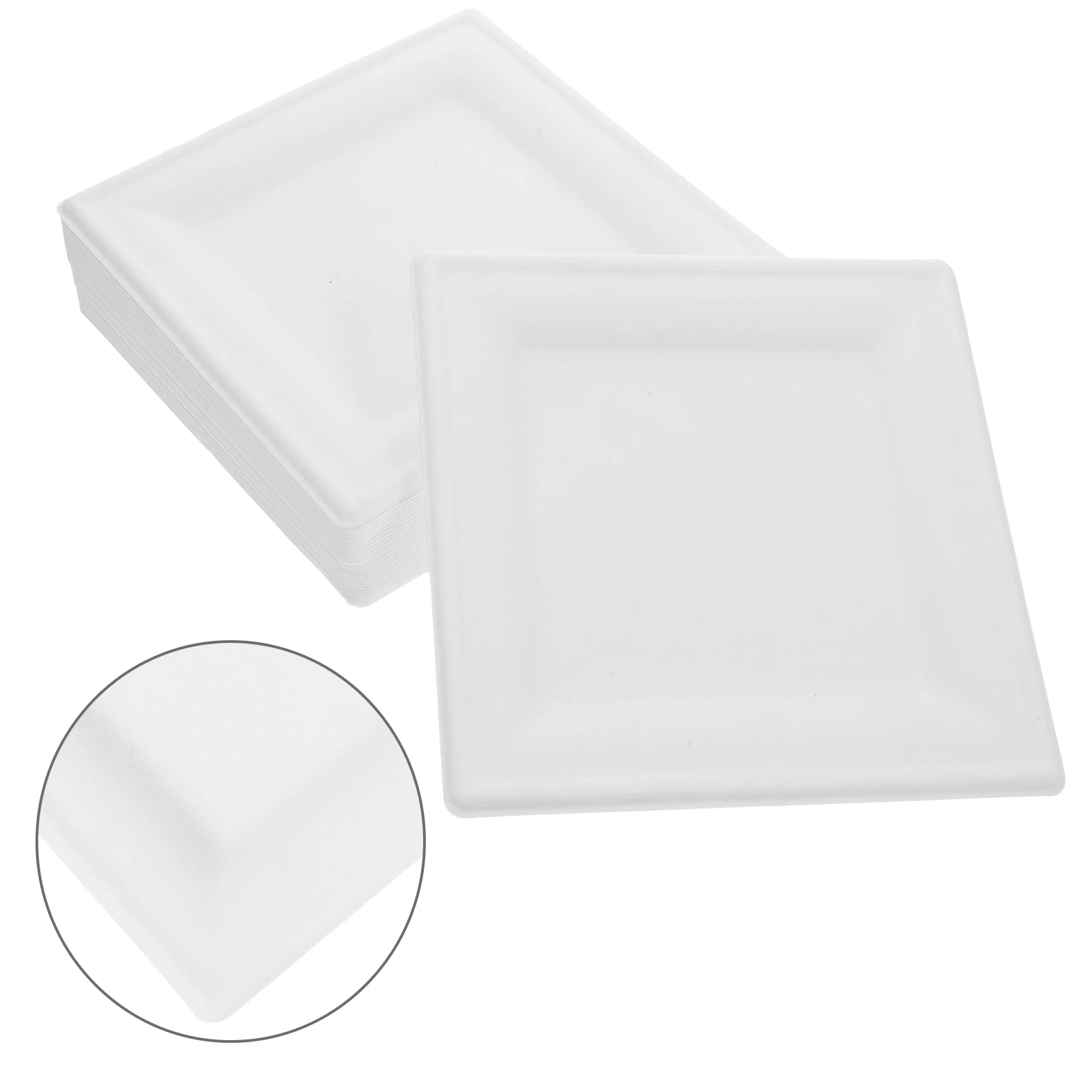 

50 Pcs Disposable Paper Plates 8 Inch Square White Hard Cardboard Trays Microwave Safe Sturdy Dinner Plate for Outdoor Picnic