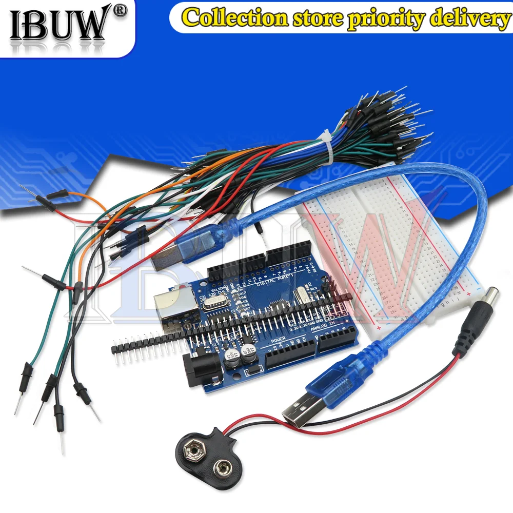 kit-inicial-para-arduino-uno-r3-pacote-de-5-itens-para-uno-r3-placa-de-ensaio-cabos-de-ligacao-cabo-usb-e-conector-de-bateria-de-9v-diy