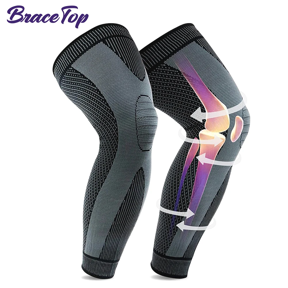 

BraceTop Long Compression Leg Sleeves Bandage Protect Sports Lengthen Knee Pads Braces Support Elastic Knee Protector Joint Pain