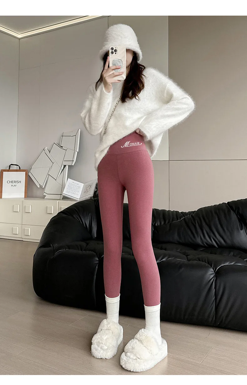 Winter-Kaschmir-Leggings für Damen, solide warme Leggings, hohe Taille, schlanke, dehnbare Hose, große Größe, Hinzufügen von Samt und Verdickungshosen – Detail 20