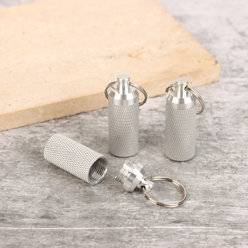 Small Portable Mini Aluminum Alloy Seals Bottle Keychain Waterproof Canister Bottle Outdoor Medicine Capsule Bottle EDC Supplies