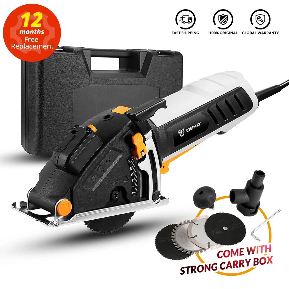 DEKO Mini Circular Saw Power Tools with Laser, 4 Blades, Dust passage, Allen key, Auxiliary handle, BMC BOX Electric Saw