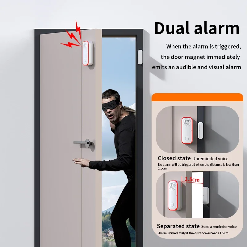 Tuya WiFi Smart Tür- und Fenstersensor-Alarm, batteriebetrieben, offen, geschlossen, Detektor, Ton- und Lichtalarm, funktioniert mit Smart Life