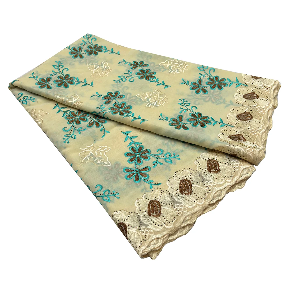 

5 Yard Newest African Cotton Lace Fabric High Quality Tulle Plant Pattern Embroidery for Dubai Robe Nigeria Traditional clothing