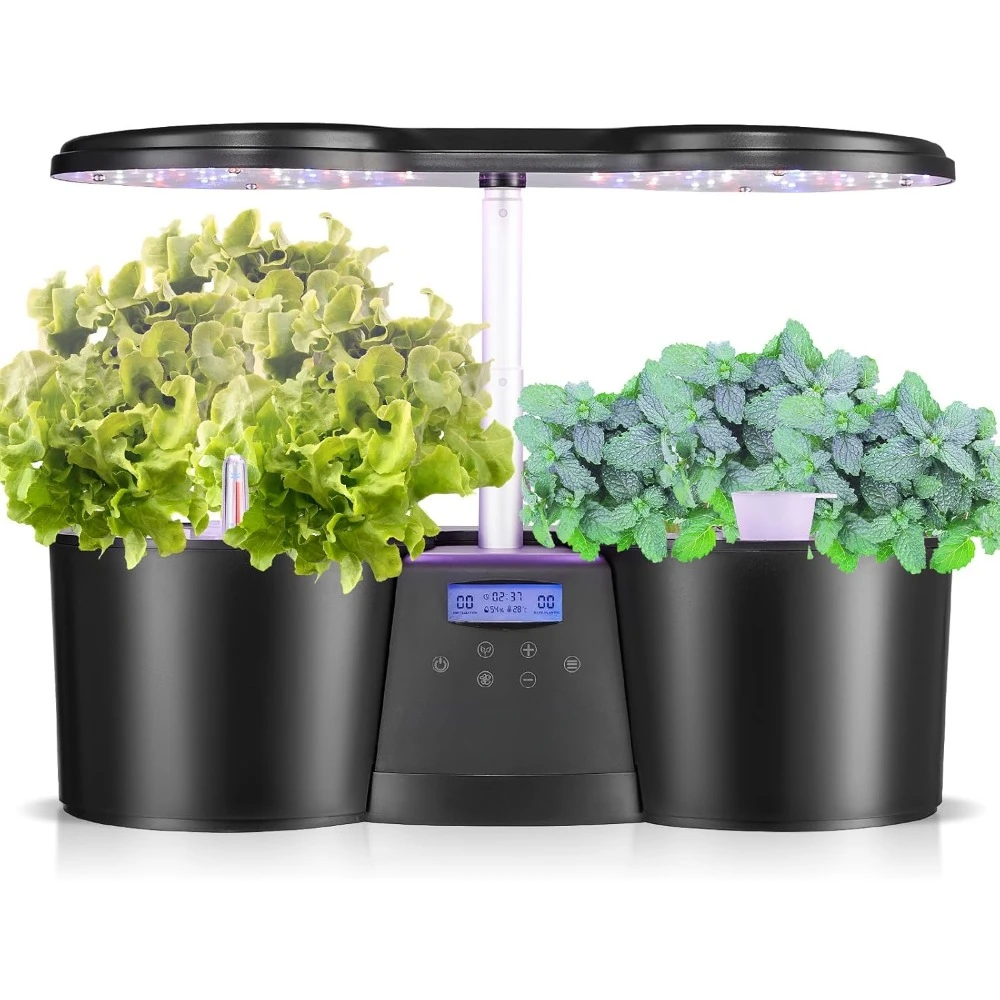 

Hydroponic Planting System, Indoor Garden Kit with Full Spectrum LED Growth Lights,4.2-liter Water Tank, Automatic Timing, Black