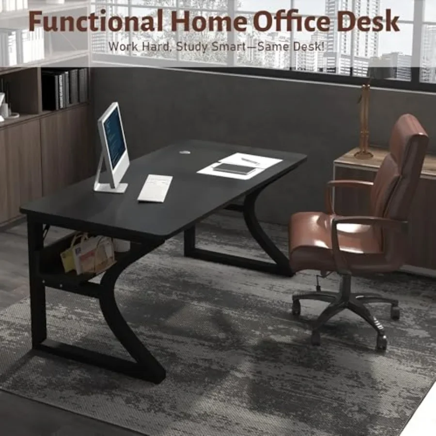 47x24 in Computer Desk, Office Desk w/Storage for Bedroom: MDF, White, Space-Saving Design with Drawer and Shelf