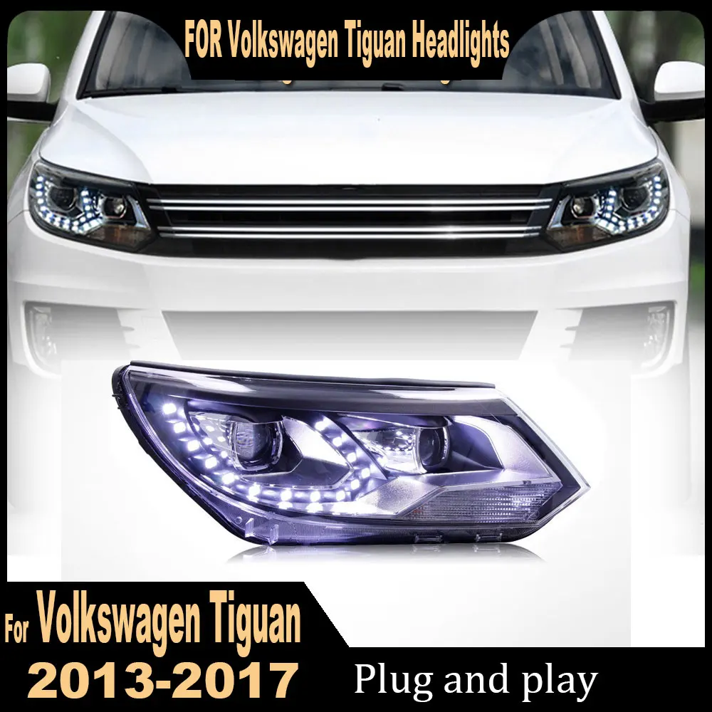 2Pcs Car Lights for VW Tiguan LED Headlight 2013 2014 2015 2016 2017 Tiguan Head Lamp Projector Lens Automotive Plug and play