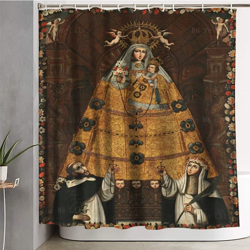 Our Lady Of The Rosary Pomata Virgin And Baby Jesus Religious Images Waterproof Shower Curtain By Ho Me Lili For Bathroom Decor