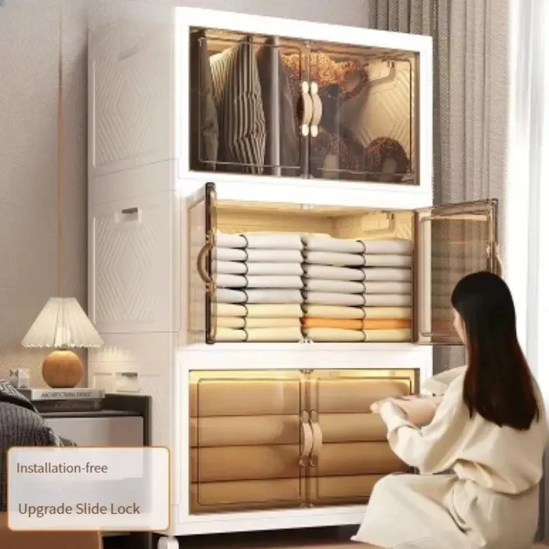 Minimalist Folding Storage Boxes Clothes Storage Cabinet Removable Clothes Quilts Transparent Storage Boxes Plastic Cabinets
