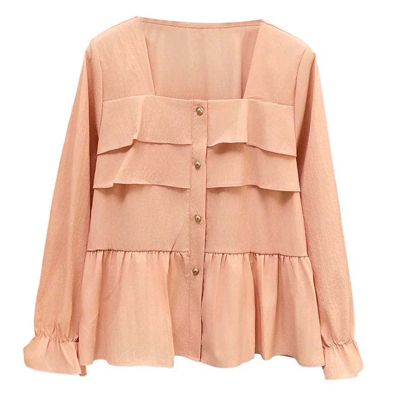 

Fashion Plus Size Women's Blouses New Stylish French Ruffled Long Sleeved Square Collar Shirt 2025 Autumn