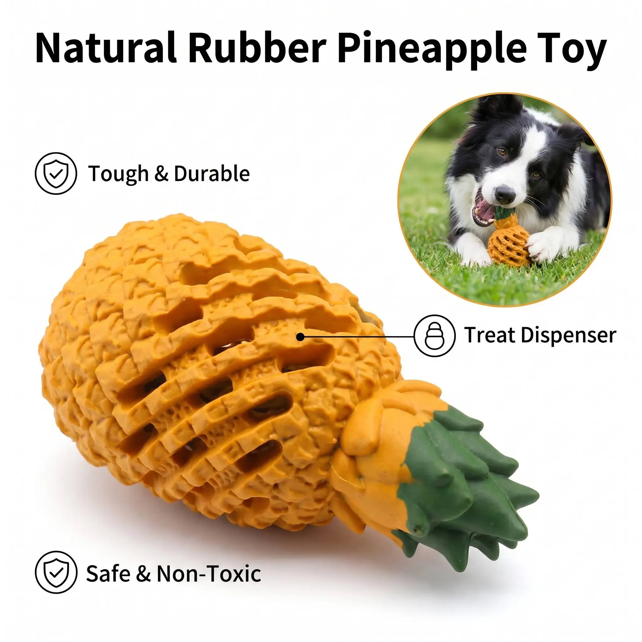 Ananasförmiges Hundekau-Spielzeug aus Naturkautschuk, Slow Feeder Interaktives Hundespielzeug für Starke Kauer, Zahnreinigung