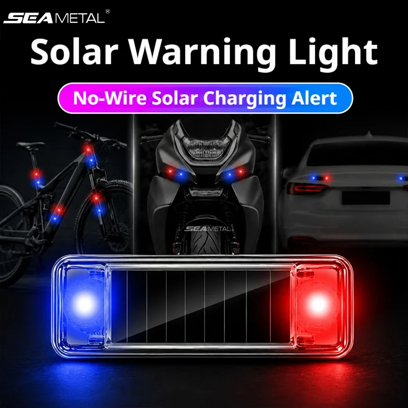 SEAMETAL Mini Solar LED Car Warning Light Simulated Alarm Lamp Wireless Anti-Theft Security Flashing Caution Light Universal