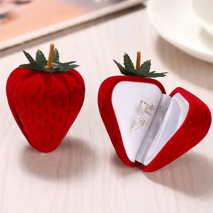 Strawberry Ring Box Jewelry Package Case Heart Box Wedding Party Earring Jewelry Display Boxes Engagement Ring Box Storage Case