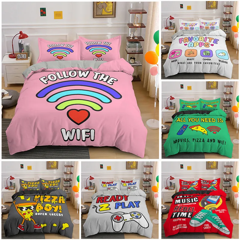 Fashion Wifi Pizza Game Printed Bedclothes 2/3pcs Boys Girls Kids 3D Bedding Set Duvet Cover Set Single Queen King Size Bedding