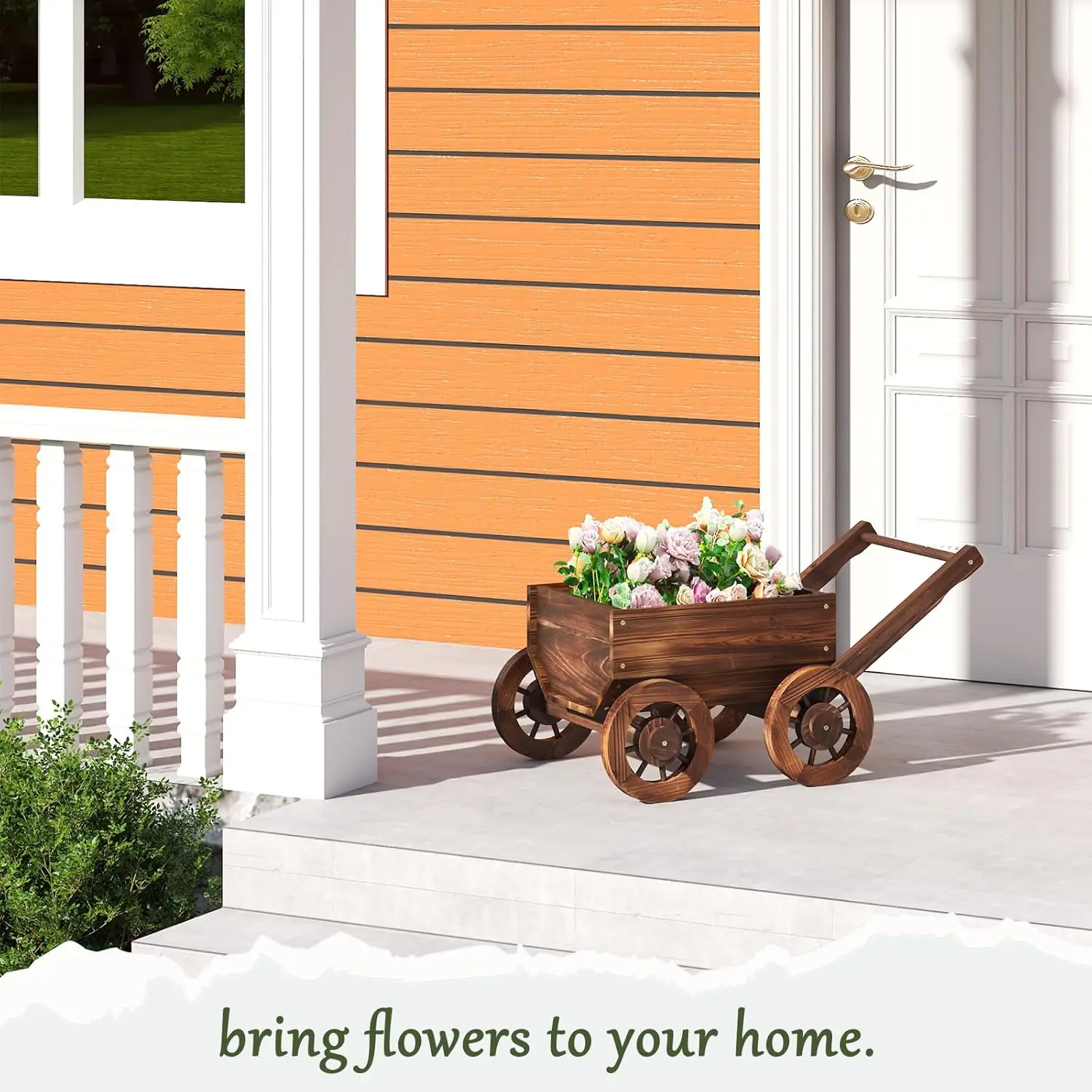 Pulijia Wooden Wagon Planter Outdoor Garden Planter, Trolley Decoration Succulent Flower Cart, Indoor Outdoor Backyard Balcon