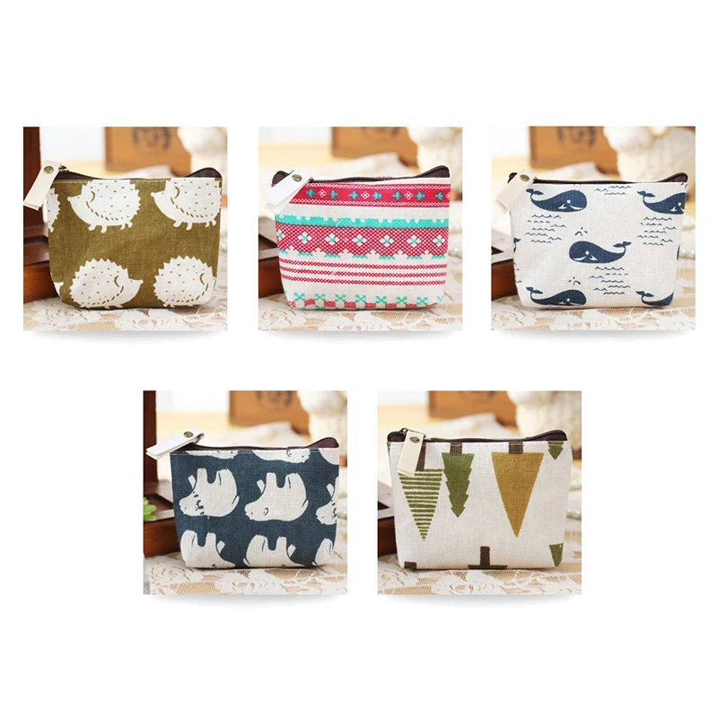 Cute Compact Change Purse Stylish Coin Carrier Case Small Zipper Change Bag Cotton Card Holder Wallet Minimalist Canvas Purse