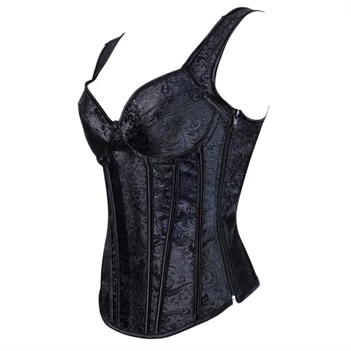 Imagen 2 del producto Corsé con correas para mujer, corsé negro de talla grande, Floral, Jacquard, Top con cremallera, gótico, Steampunk